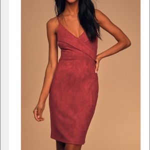 Red Suede Body Con Midi Dress Size M Lulu’s